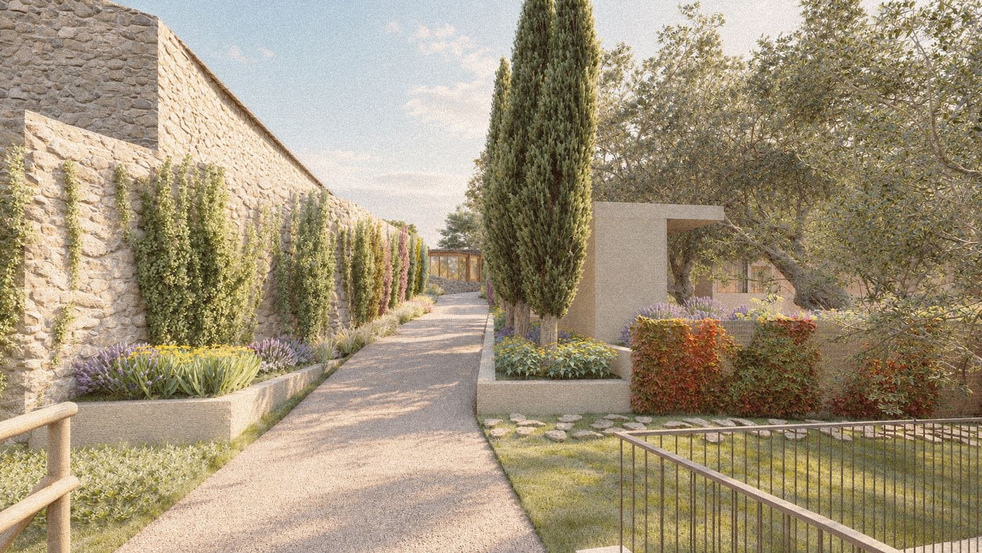 Il percorso lungo il muro in pietra, verso il forno.